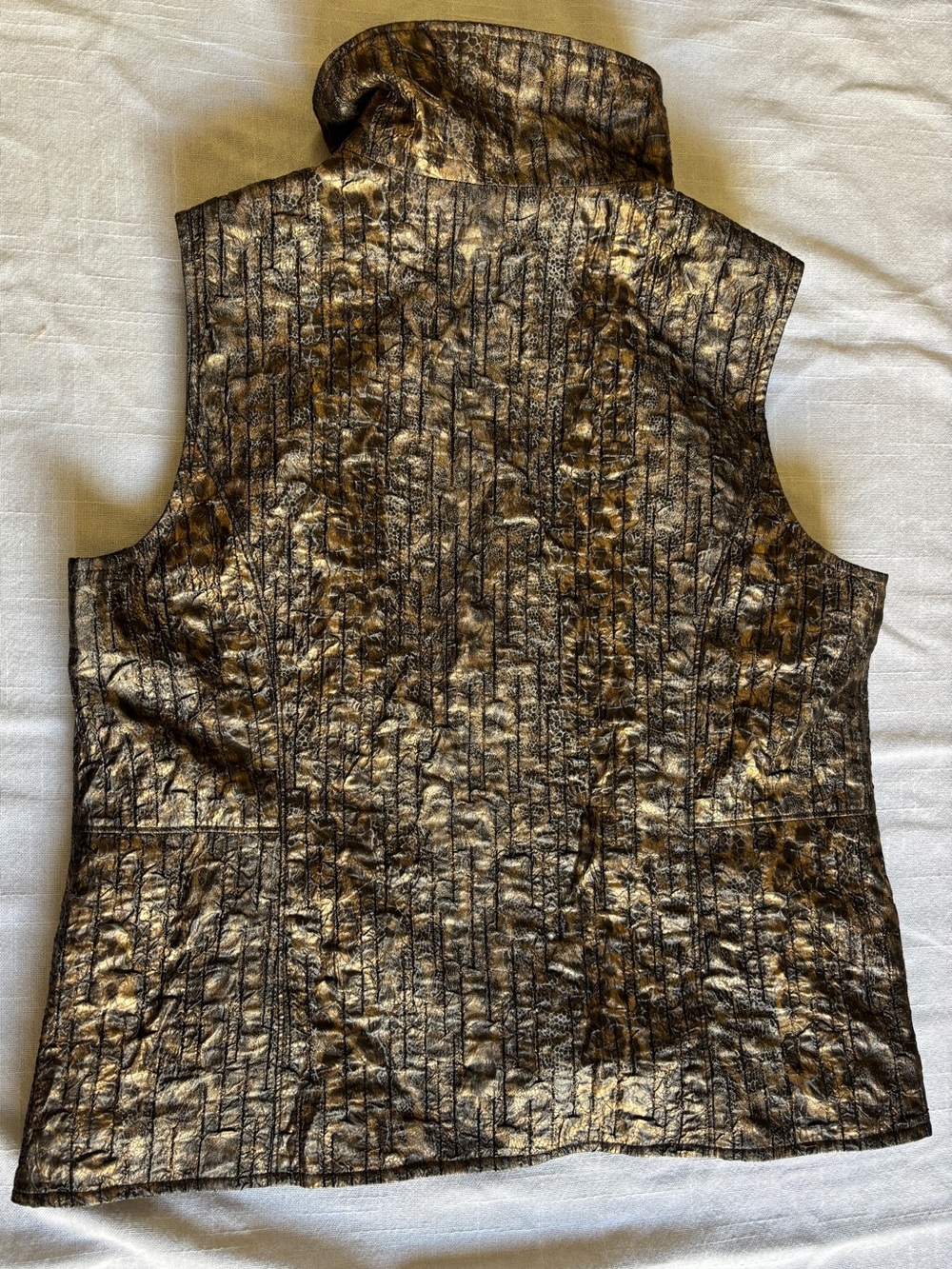 Zenergy by Chico’s Metallic Bronze Quilted Leopard Print Vest - Size 3/Women 16 - Picture 3 of 11